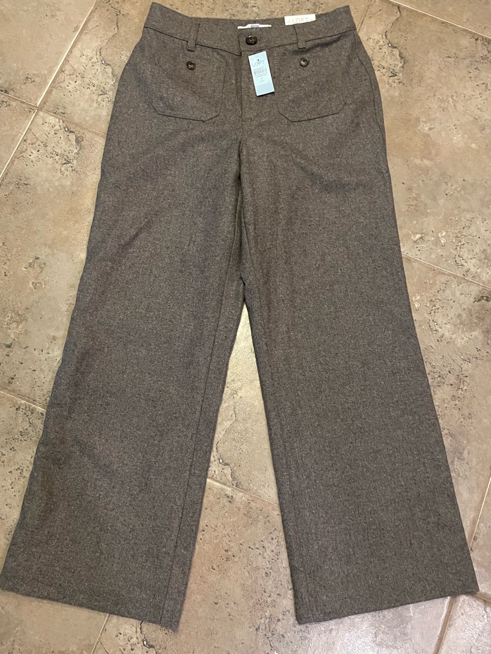 Loft Petite Palmer Wool Wide Leg High-Rise Trousers - Brown